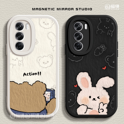 适用OPPOK12手机壳reno14新款小羊皮FINDX8小熊兔子加ACE5液态97硅胶pro情侣realme软GT6男neo3女ultra保护套 - 图2