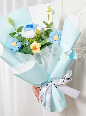 手工编织玫瑰花束毛线真混搭花束成品生日节日送闺蜜老师礼物
