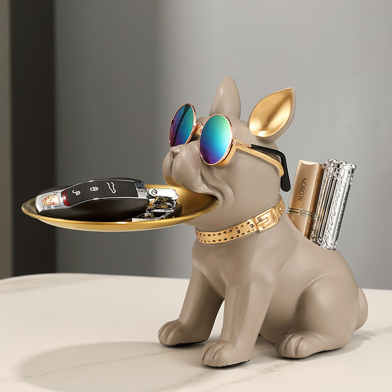 创意笔筒法斗犬玄关钥匙收纳狗摆件客厅电视柜乔迁托盘装饰品礼物,淘宝优惠券,粉丝福利购,淘宝优惠卷