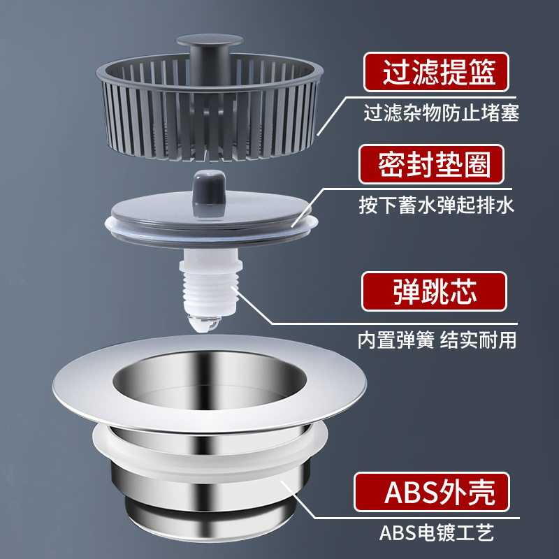 水槽弹跳过滤器漏水塞洗碗池下水器塞子配件防臭弹跳芯过滤网神器