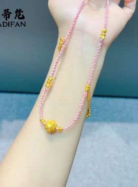 沙金古法玫瑰花转运珠kt猫拨浪鼓diy粉色编绳项链毛衣链新中式