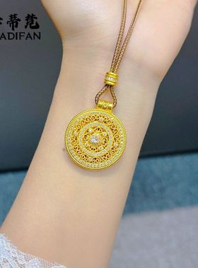 金店同款沙金如意圆满吊坠点钻镂空花丝如意罗盘项链时尚百搭高级
