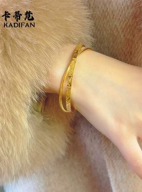 2024金店同款碎冰冰沙金手镯久不掉色双环手环金色手镯饰品