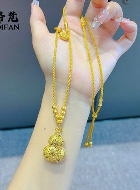 爆款新中式国潮风镂空扁葫芦吊坠项链毛衣链设计款时尚百搭