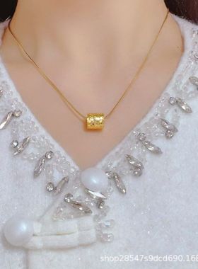 2024金店同款高货沙金路路通精品碎冰冰吊坠项链女2024新款锁骨