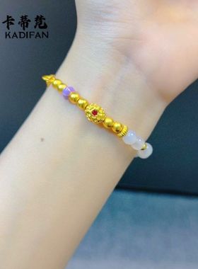 沙金粉色双鱼锦鲤锁玉兰花珍珠双勾项链吊坠毛衣链送女友礼物