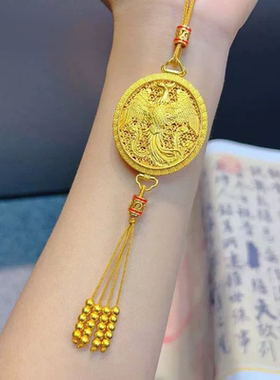 沙金金店同款金凤香囊吊坠项链凤凰流苏毛衣链女新中式国潮风