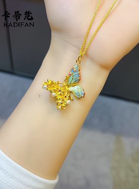 金店同款古法沙金曼家浮光月金蝴蝶项链吊坠女小红书爆款首饰