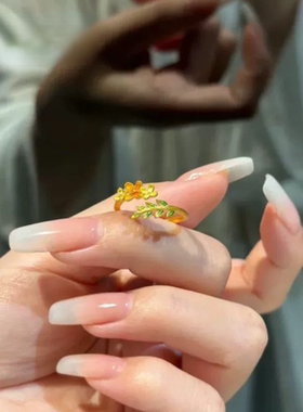 沙金高货金桂飘香戒指女桂花珐琅新中式风格指环礼物送女友