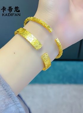 古法金色沙金吉言手镯高级感小众开口复古流苏手镯古风显气质