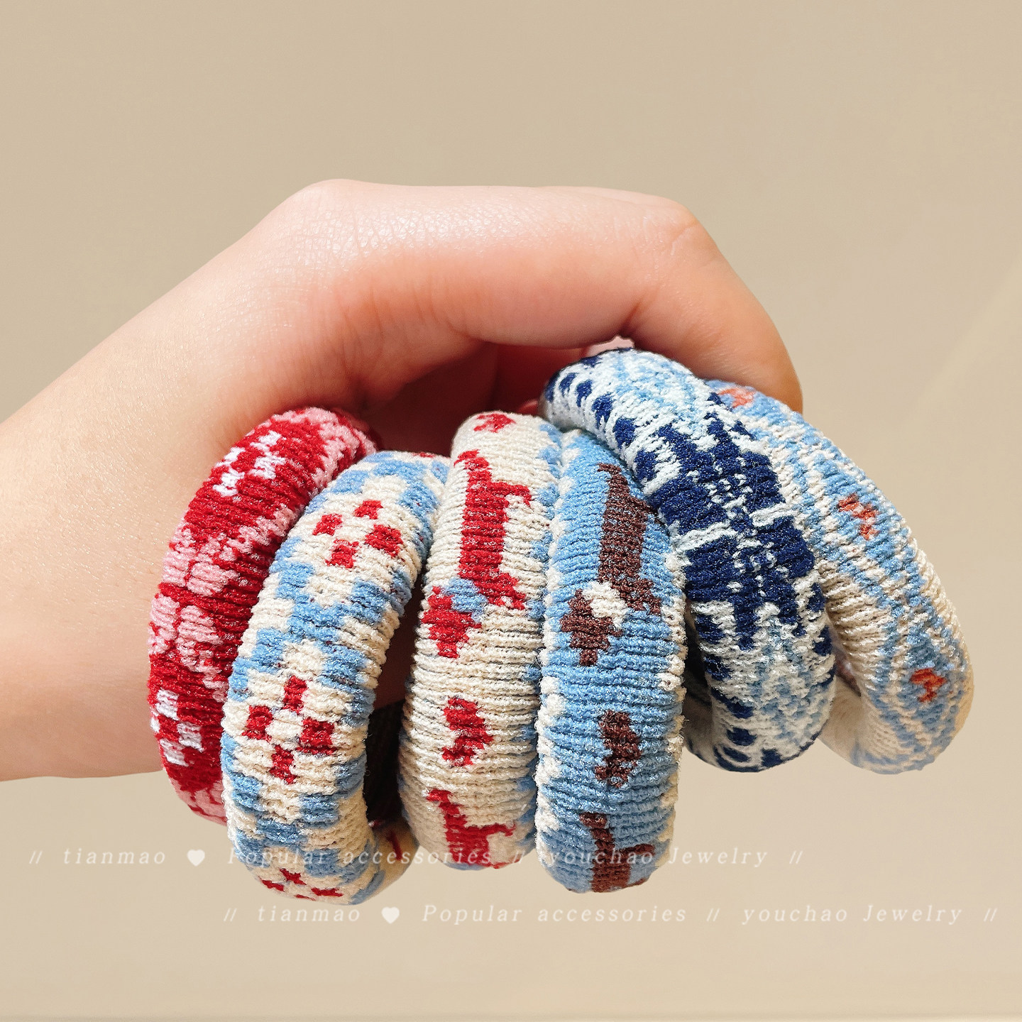 韩版儿童秋冬复古费尔岛风毛巾圈高弹扎马尾皮筋女童加粗耐用头绳,淘宝优惠券,粉丝福利购,淘宝优惠卷