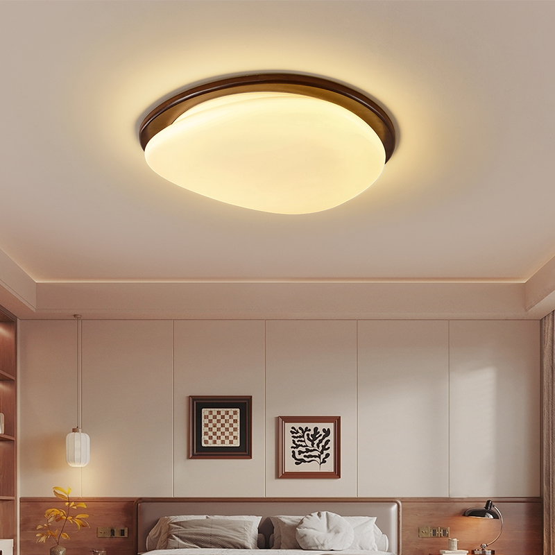 乔希中古风卧室灯吸顶灯全光谱护眼胡桃木色圆形实木复古书房灯具 - 图0