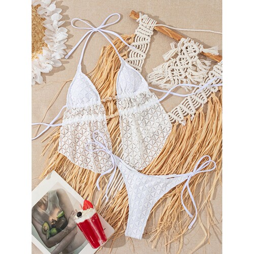 欧美分体两件套系带坦基尼泳装bikini Separate swimming suit - 图0