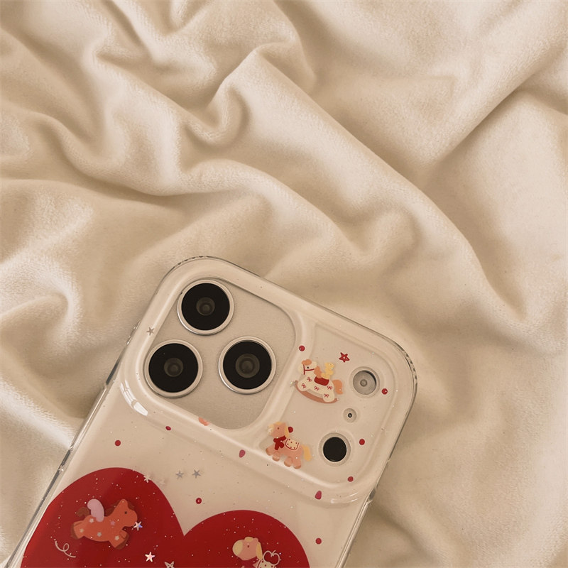 独壳 ins红色爱心小马带链条适用苹果17promax手机壳韩系简约iPhone16新款15防摔14pro女款13双层手机套硬壳,淘宝优惠券,粉丝福利购,淘宝优惠卷