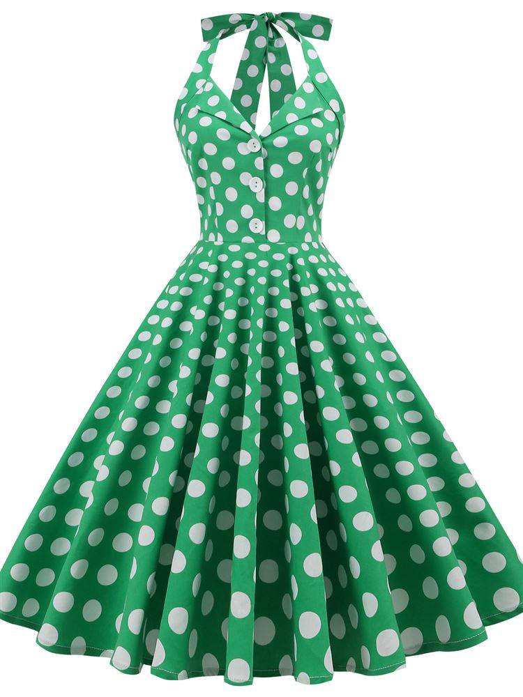 港风气质显瘦复古年代少女感波点闺蜜姐妹派对舞蹈表演服装连衣裙