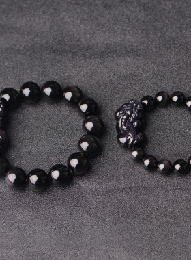 天然黑曜石貔貅手链男女款