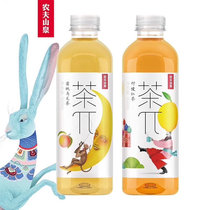 农夫山泉茶π茶派900ml*12大瓶蜜桃乌龙茶西柚茉莉花茶果味茶饮料