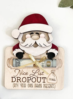 Christmas Cute Santa Claus Wooden Cash Wallet Holiday Money