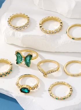 Personalized Emerald Butterfly Open Ring Metal Wind Fold Jo