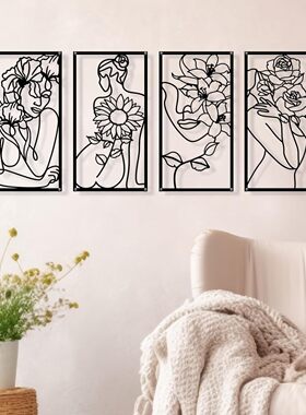 4 pieces of metal minimalist abstract women and floral wall