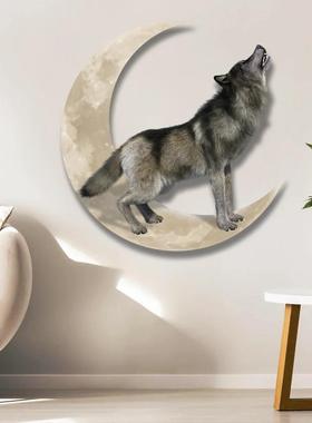 供应跨境挂外贸独站亚马逊金属艺术室立内户外狼嚎月金属LH-001艺