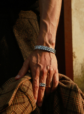 山文甲宽面手链男士高级感