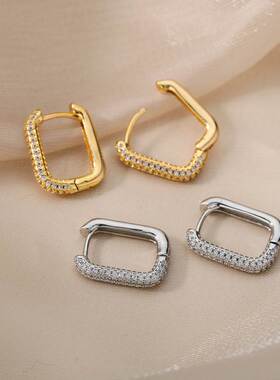 Square Circle Hoop Earrings For Women Stainless Steel Shiny