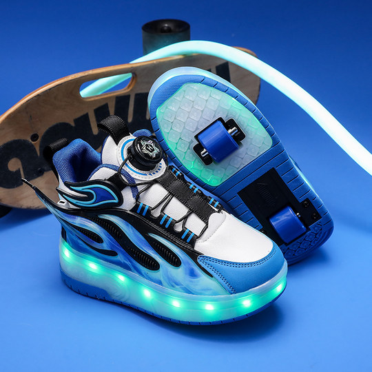 Heelys shoes for boys, rechargeable flashing lights, children's skates, girls' two-wheel sports shoes, retractable student skates