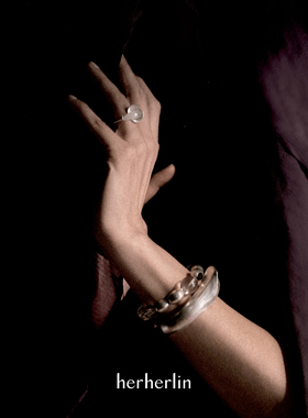 herherlin  角月白水晶925银戒指开口戒