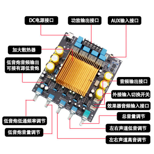 TPA3255大功率HIFI 2.1功放板QCC3084蓝牙5.4 扩展低音炮信号输出 - 图2