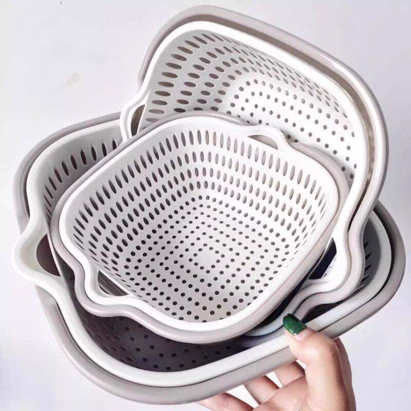 Double-layer kitchen sink drain basket hot pot platter vegetable wash basket home living room plastic fruit basin wash fruit plate