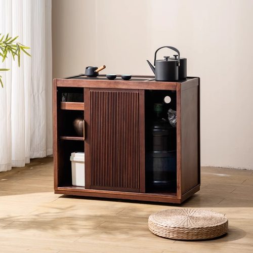 缅甸黑胡桃木茶水柜移动茶台烧水壶一体茶吧机小户型茶桌沙发边柜 - 图2