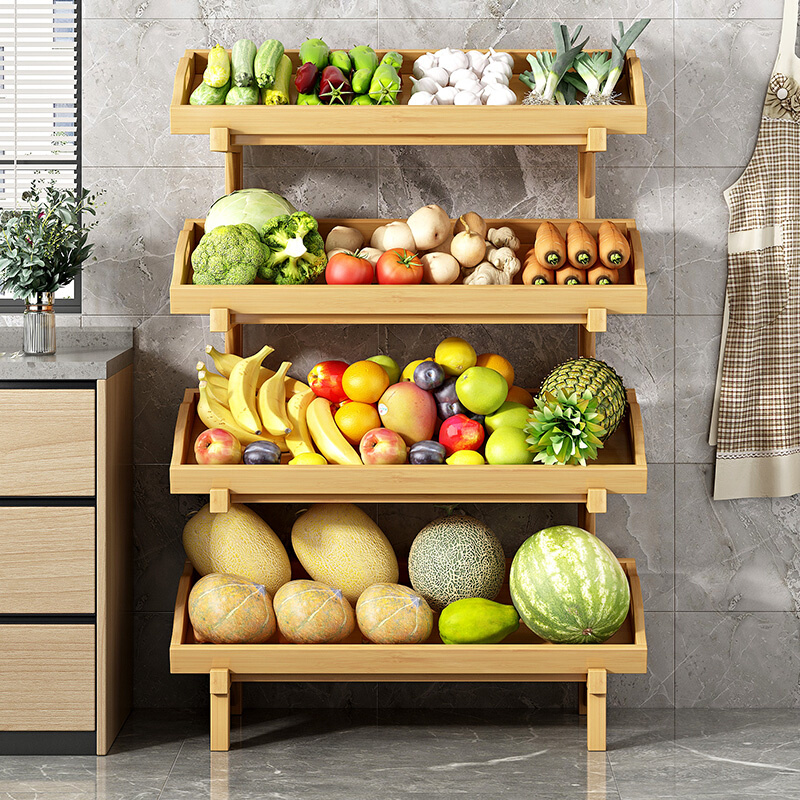 厨房多层果蔬置物架家用靠墙多功能实木储物架新款落地式收纳货架-图2