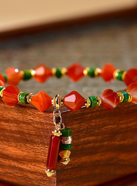 天然切面玛瑙手链新中式时尚国潮红色本命年女士新款热销手串