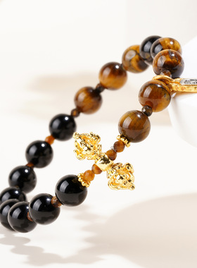 涵杰天然黑曜石虎眼石金刚杵手链扎基拉姆寺院文创男女情侣款手串