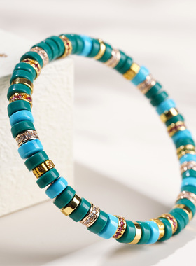 优化松石多宝手链菱镁矿盘珠药片直切国潮女士新文玩手串礼物