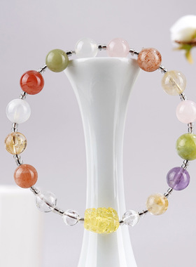 涵杰天然金珀貔貅多宝手链白水晶黄塔晶景区寺院爆款文创女士手串