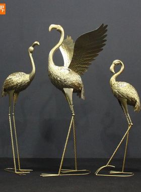 百界花园摆铁艺火烈鸟婚庆舞台装饰带翅膀动物装饰户外园林摆件