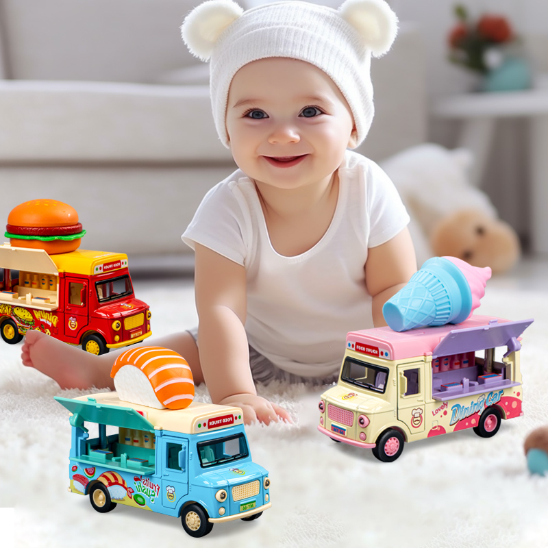 儿童冰淇淋玩具车女孩汉堡雪糕餐车2合金厨房惯性汽车巴士过家家3-图2