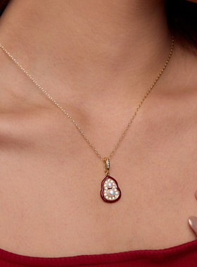 Manreya玛芮雅项链鸿福双珠淡水珍珠项链耳夹套装女新年红葫芦