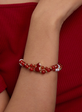 Manreya玛芮雅红韵同心淡水珍珠手串红玛瑙转运珠女性手链原创