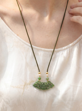 母亲节礼物玛芮雅项链清莲如意和田玉女莲花吊坠镂空玉石手工绳