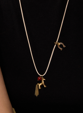 Manreya玛芮雅马上发财红玛瑙项链手链套装女编织绳彩色串珠流苏