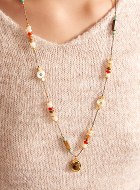 Manreya玛芮雅项链丝路幻珠天然石虎眼石长项链女高级感毛衣链