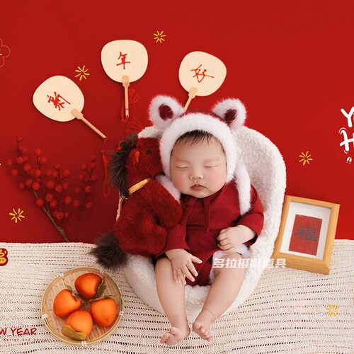 出租新生儿摄影马上福来主题服装租赁宝宝月子照满月拍照衣服道具 - 图0