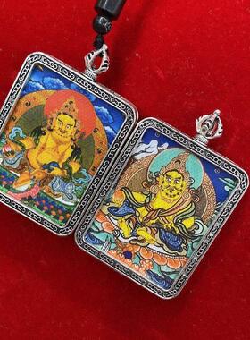 黄红黑绿白财神西藏民族风唐卡吊坠非手绘带绳子手机实拍项链