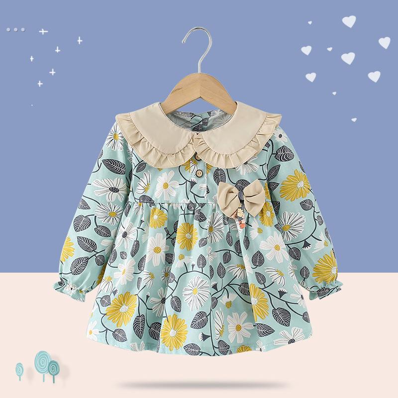 Children's smock spring and autumn pure cotton waterproof anti-dirty reversible eating bib baby girl fashionable outer wear thin princess skirt