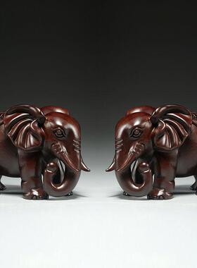 黑檀木雕大象摆件实木质雕刻一对象红木家居玄关办公室装饰工艺品