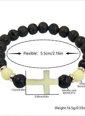 夏季新款热卖然火山石夜光覆古手錬 多色发光十字架珠子手錬手饰