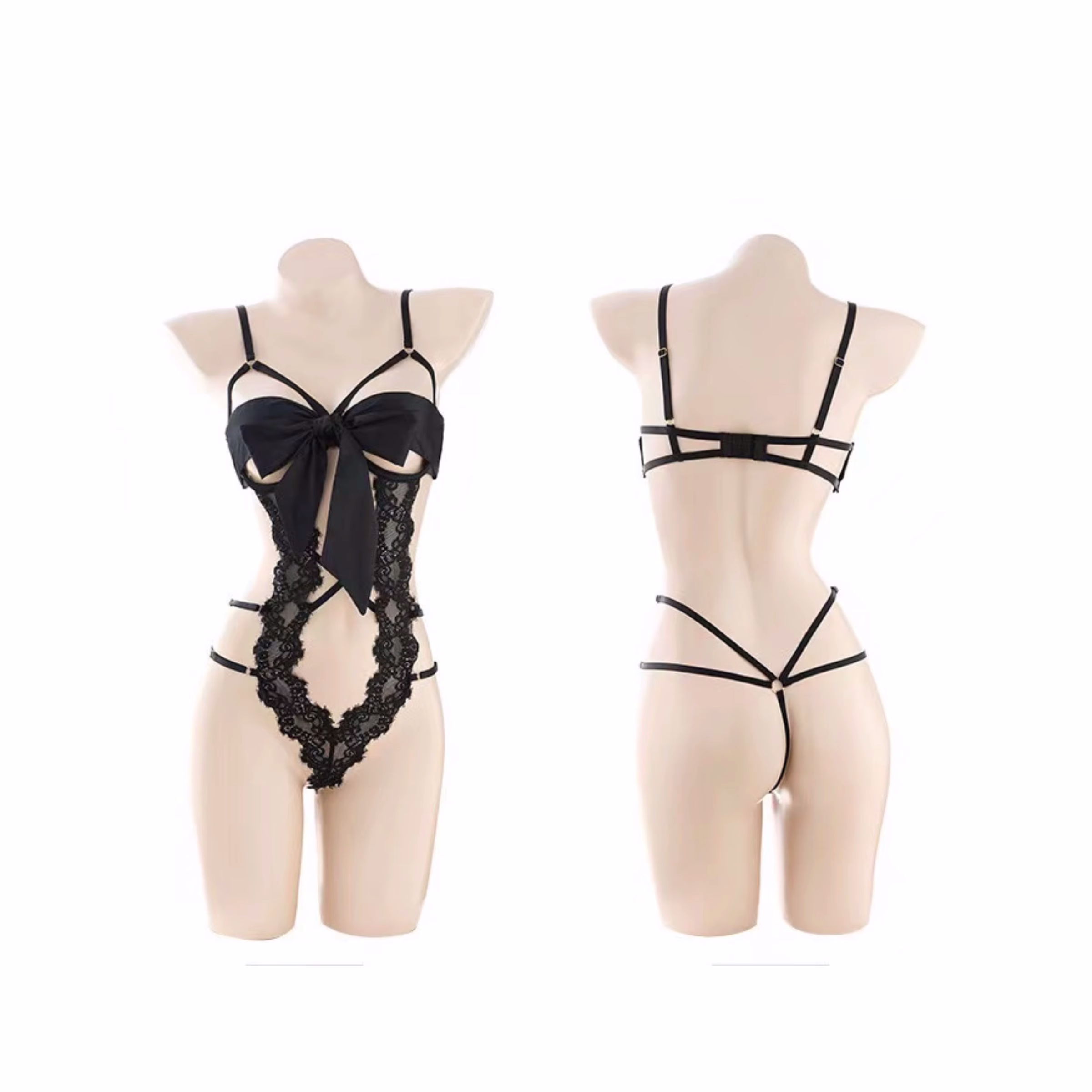 Dragonbabe：夜色渐浓 性感蝴蝶结绑带开档丁字裤连体衣,淘宝优惠券,粉丝福利购,淘宝优惠卷